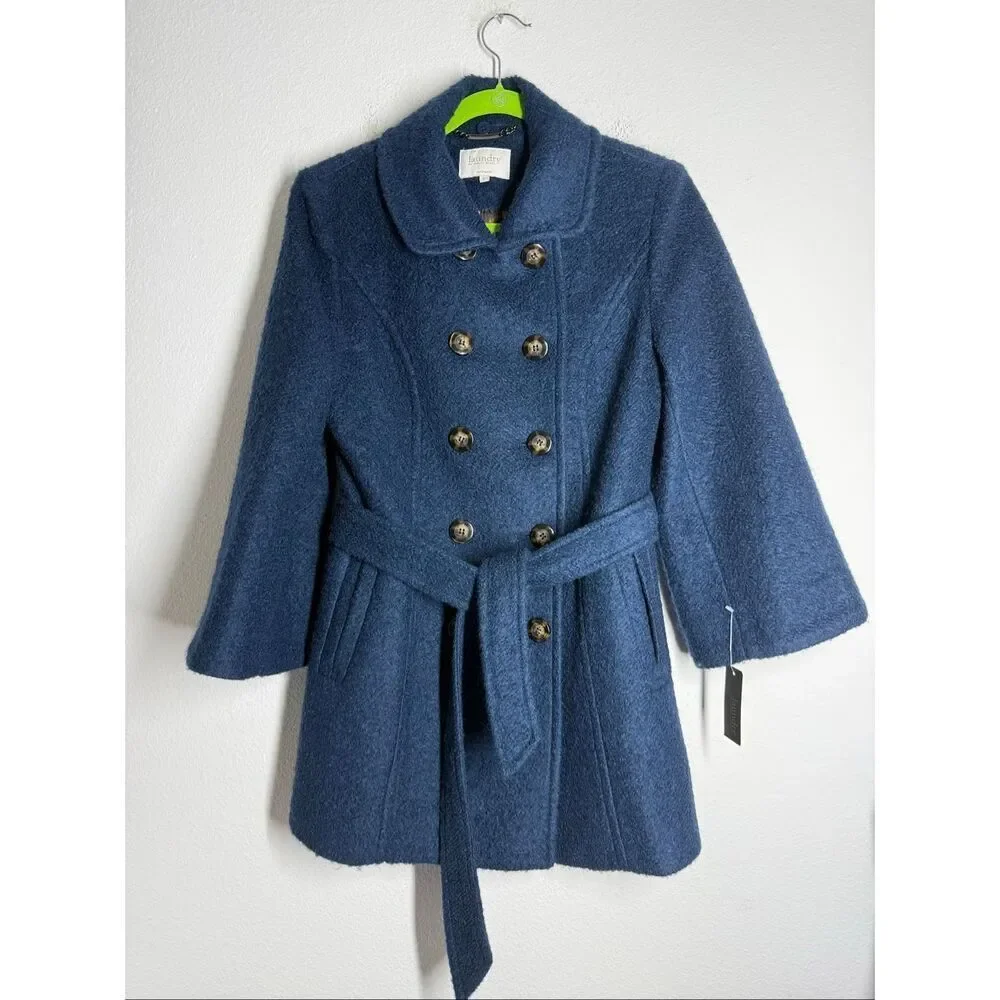 NWT Laundry by Shelli Segal Wool Blend Blue Sz 6 Belted Double Breasted Jacket